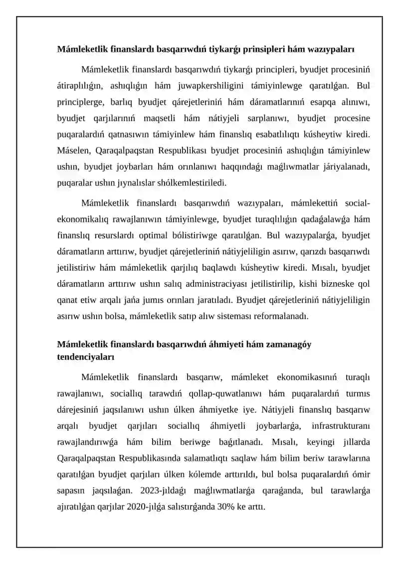 Ma'mleketlik finanslardı basqarıw: Tiykarlar hám áhmiyetlilik 4