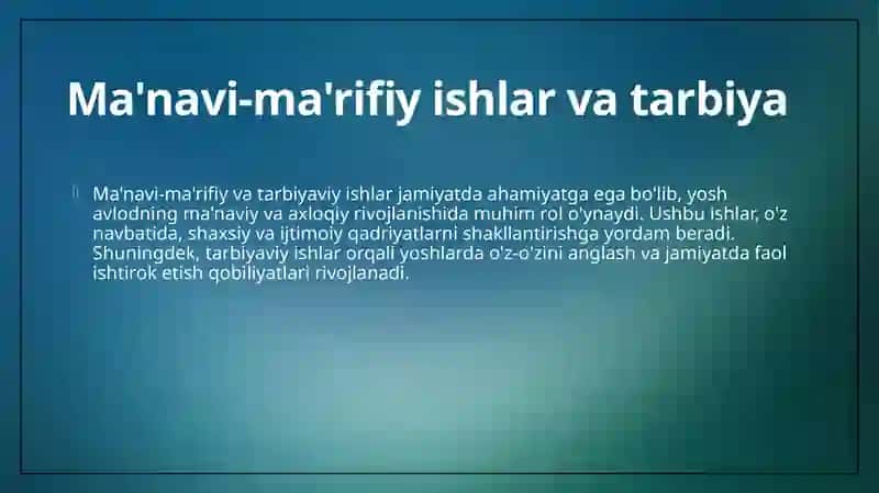 Ma'navi-ma'rifiy va Tarbiyaviy Ishlar 4
