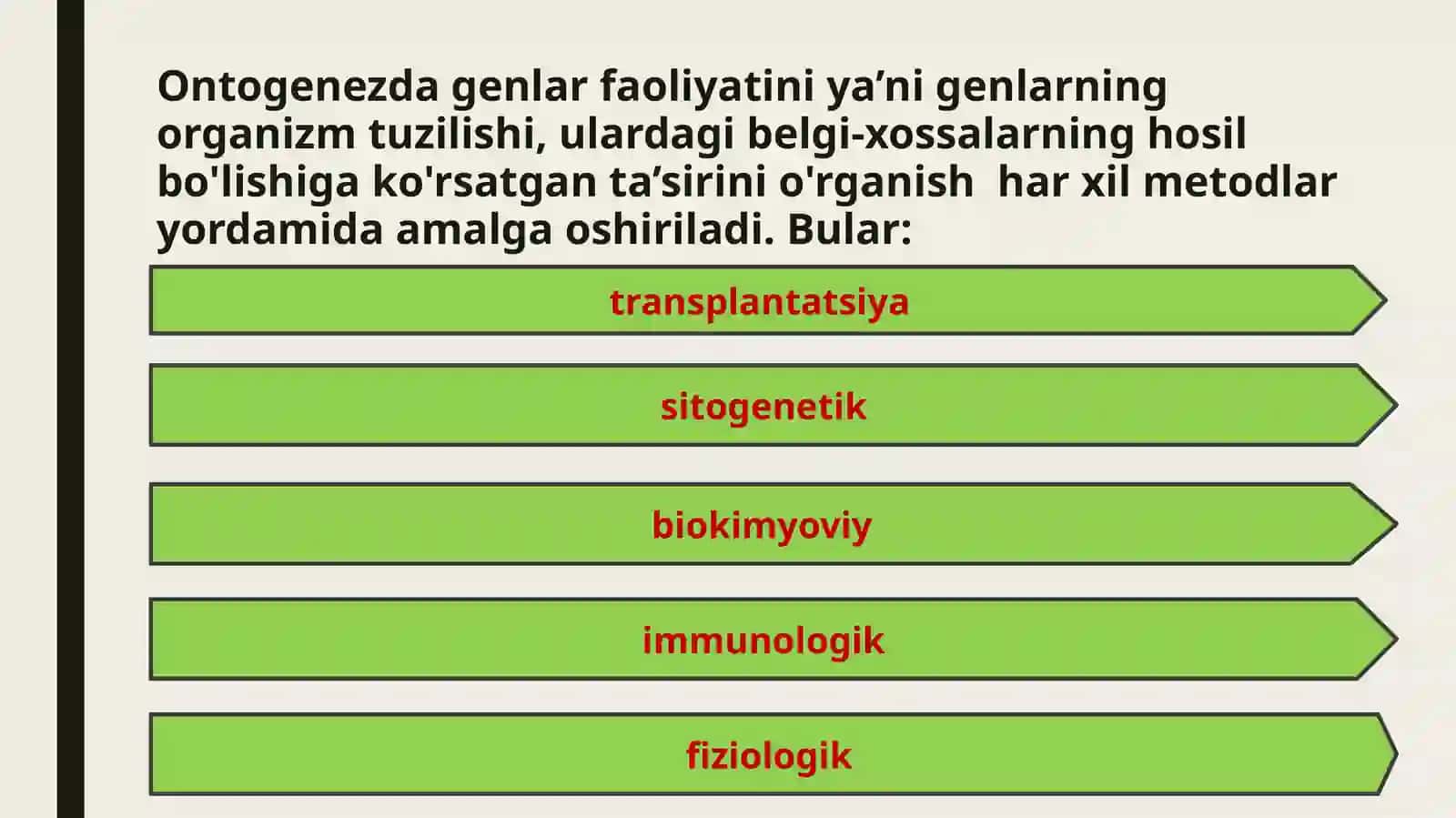 Ontogenezni o'rganishda qo'llanadigan genetik metodlar. Yevgenetika fani.Odam xulq-atvorining genetik asoslari 4