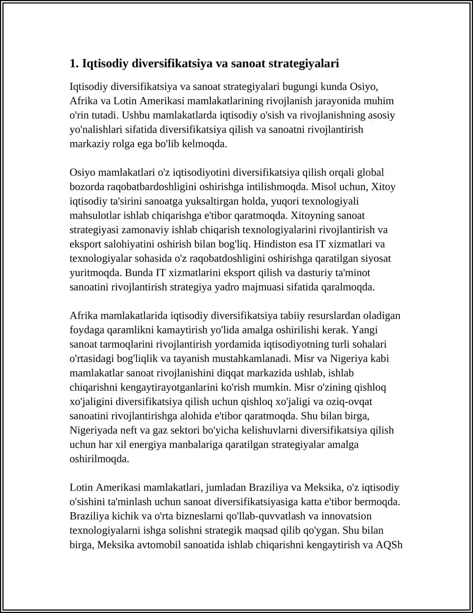 OSIYO, AFRIKA LOTIN AMERIKASI MAMLAKATLARINING RIVOJLANTIRISHNING ASOSIY YOʻNALISHLARI 4