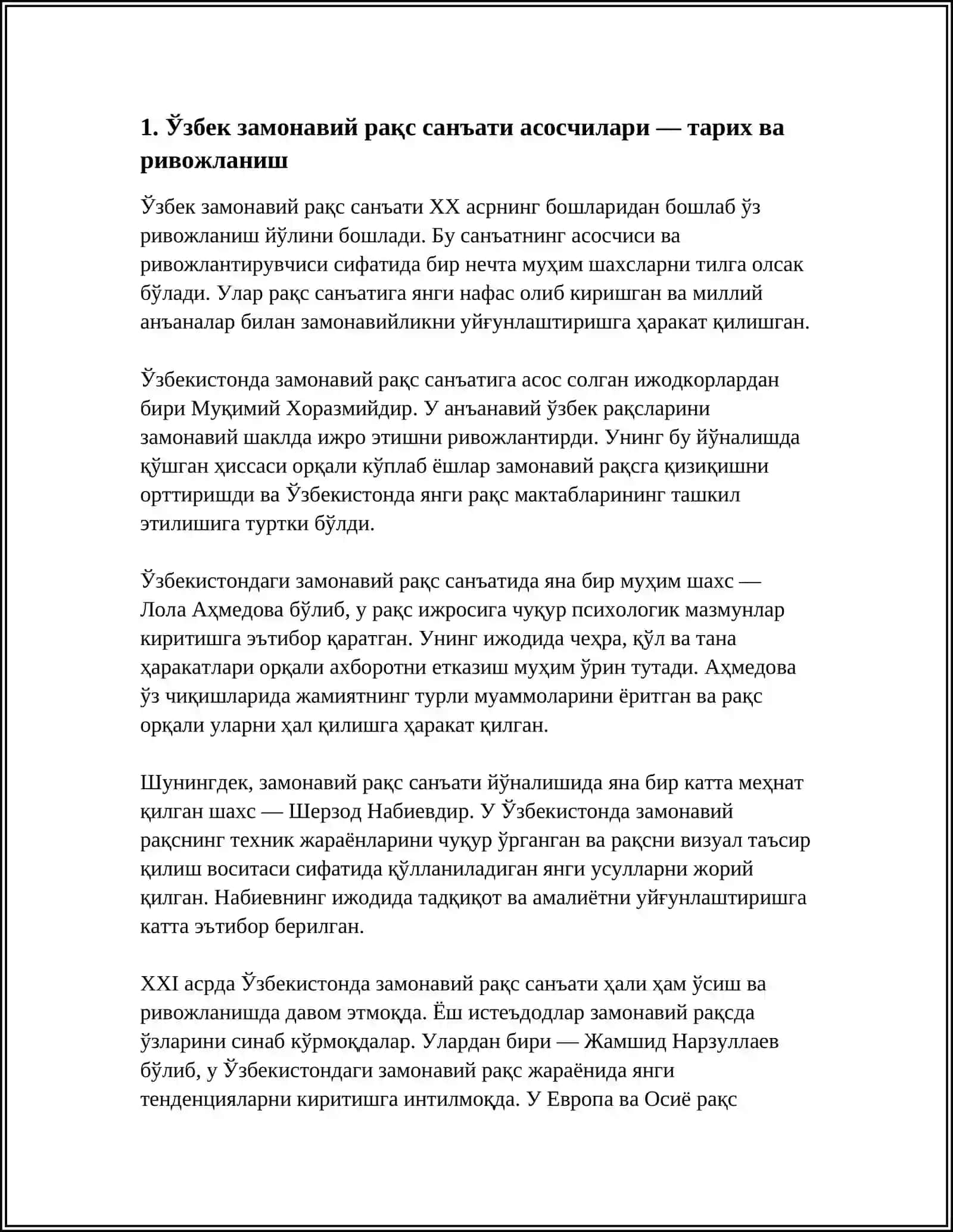 ОЗБЕК ЗАМОНАВИЙ РАКС САНАТИ АСОСЧИЛАРИ МАВЗУСИ АСОСИДА РЕФЕРАТИ 4