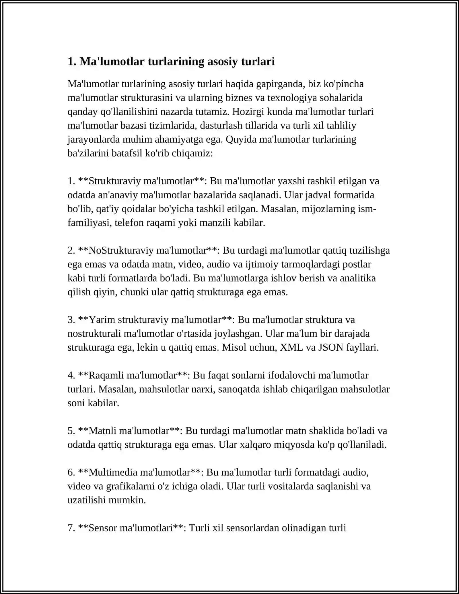 MA'LUMOTLARNING SOZLANGAN TURLARI, MASSIVLAR, VEKTORLAR, YOZUVLAR, TOʻPLAMLAR VA KOʻRSATKICHLI TURLAR 4