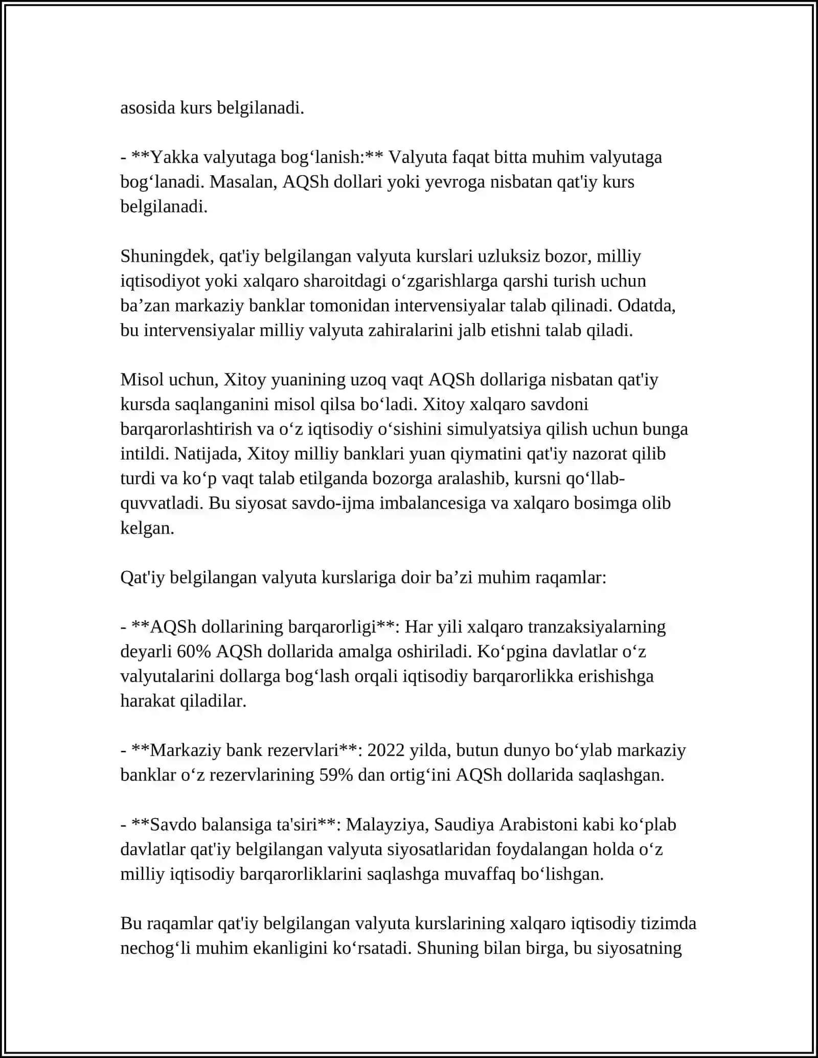 QAT‘IY BELGILANGAN VALYUTA KURSLARI VA VALYUTA INTERVENSIYALARI 4
