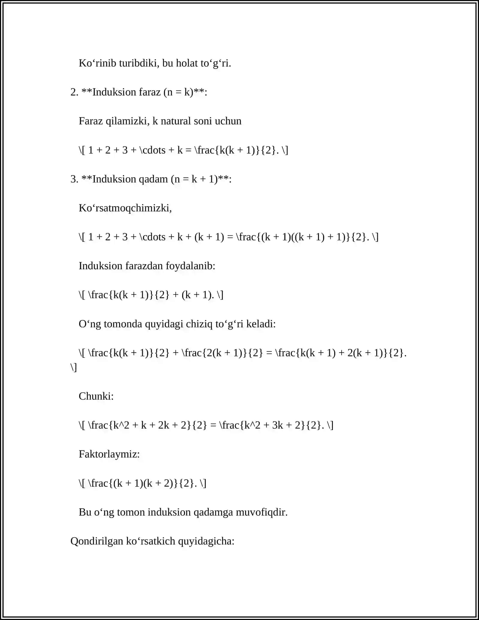 MATEMATIK INDUKSIYA METODINI QOʻLLASHGA OID MISOLLAR YECHISH 4