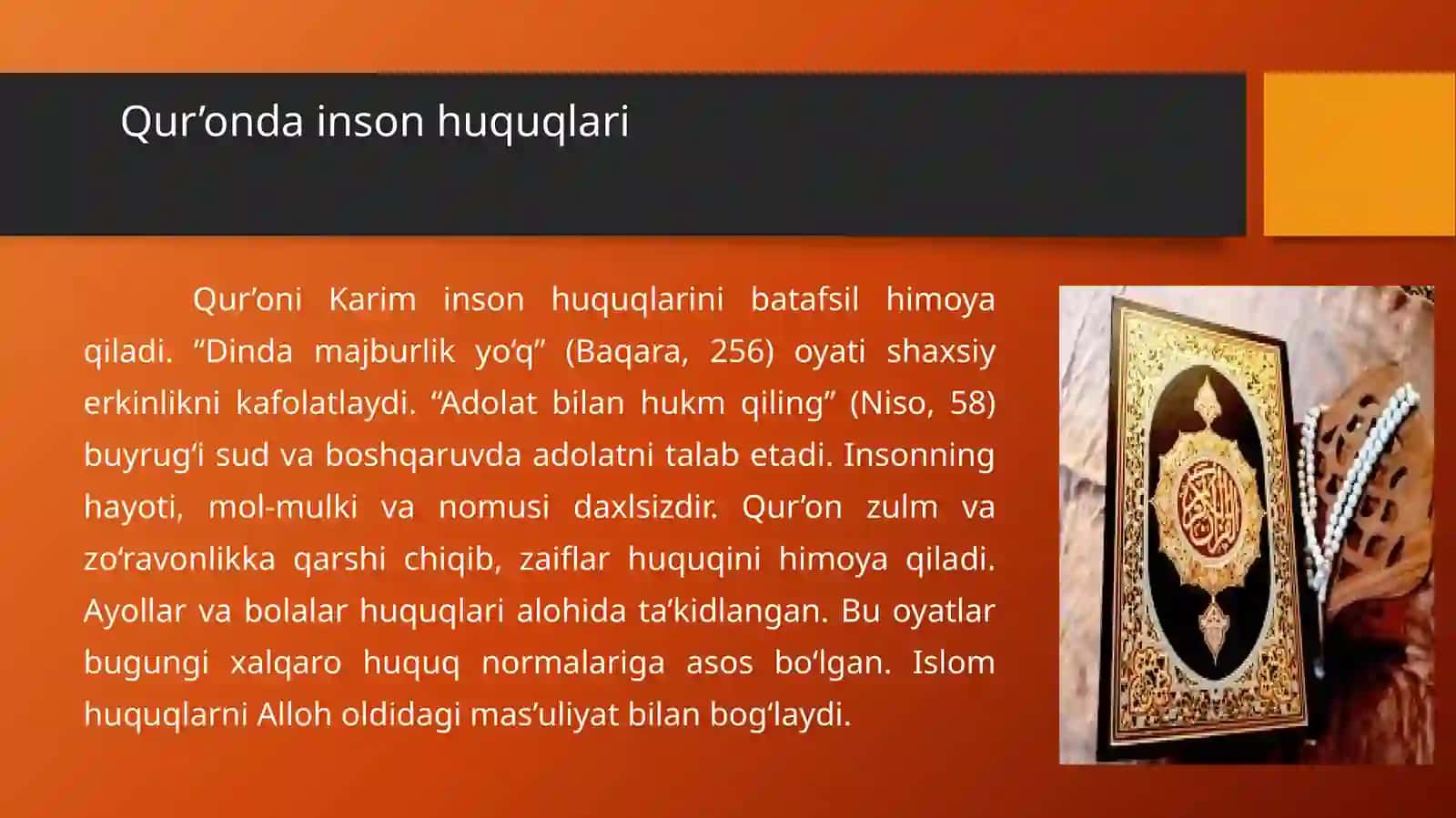Islomda inson huquqlari himoyasi , ijtimoiy tenglik, adolat va tolerantlik 4