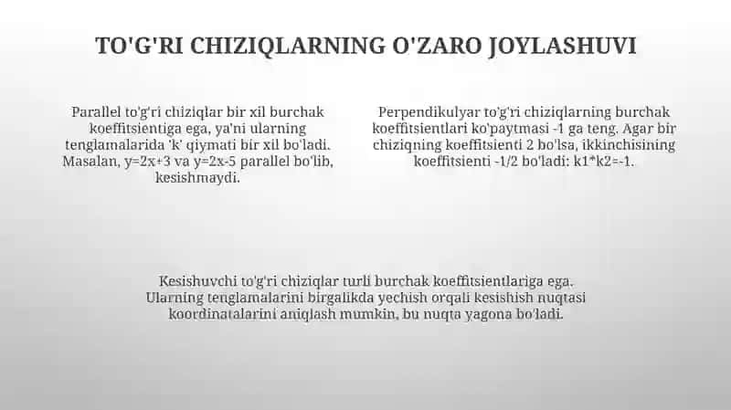 Tekislikda toʻgʻri chiziq tenglamalari va uning turlari 4
