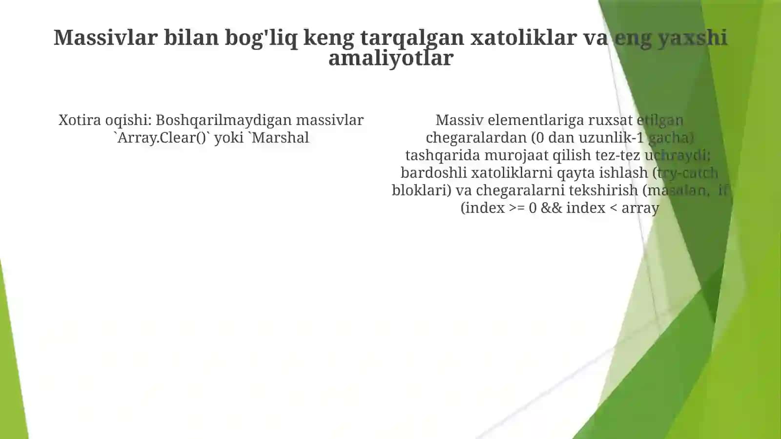 Array ma'lumotlarni tuzilmasi va uning metodlari 4