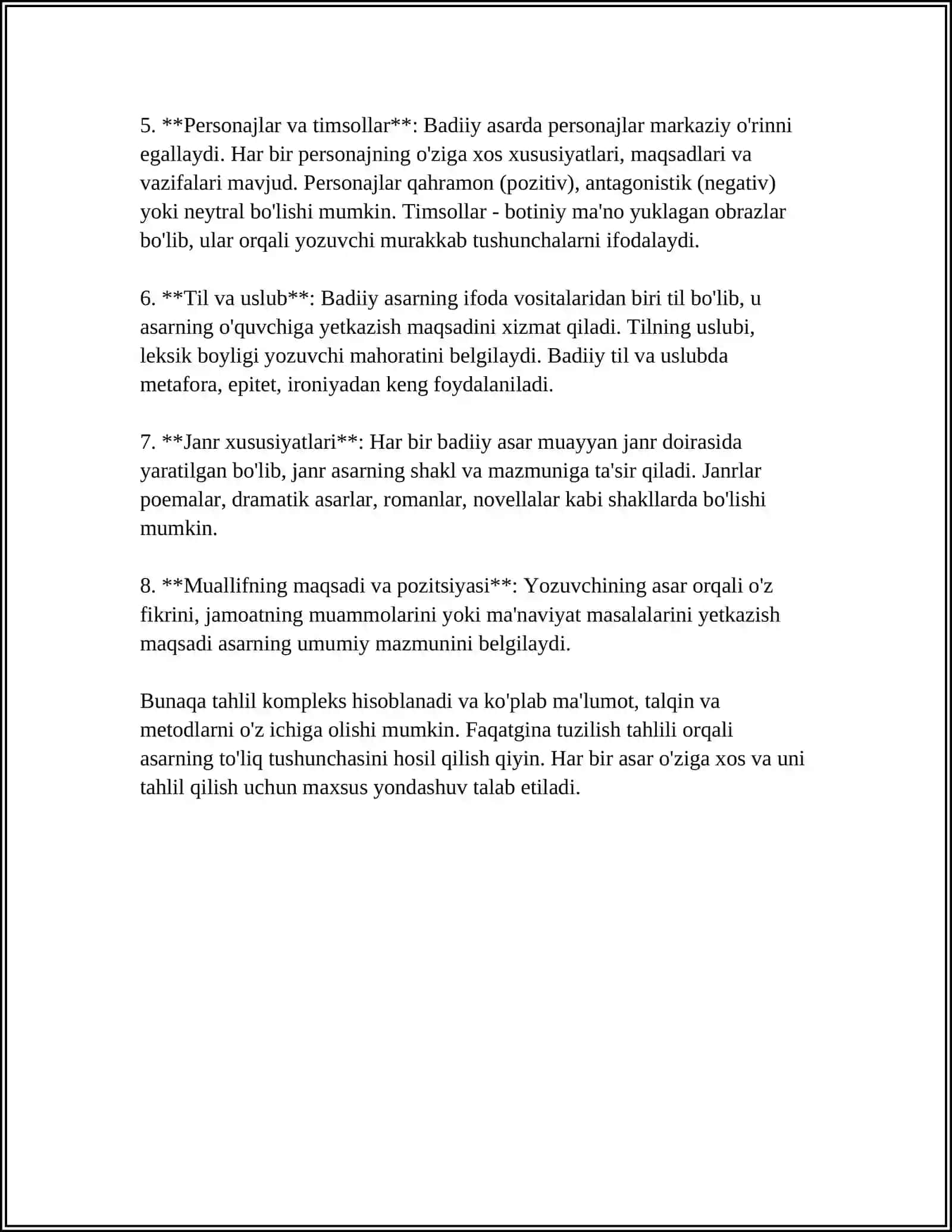 BADIIY ASAR TUZILISHI VA OBRAZLAR TASIFI. MUAYYAN ASAR MISOLIDA TAHLIL 4