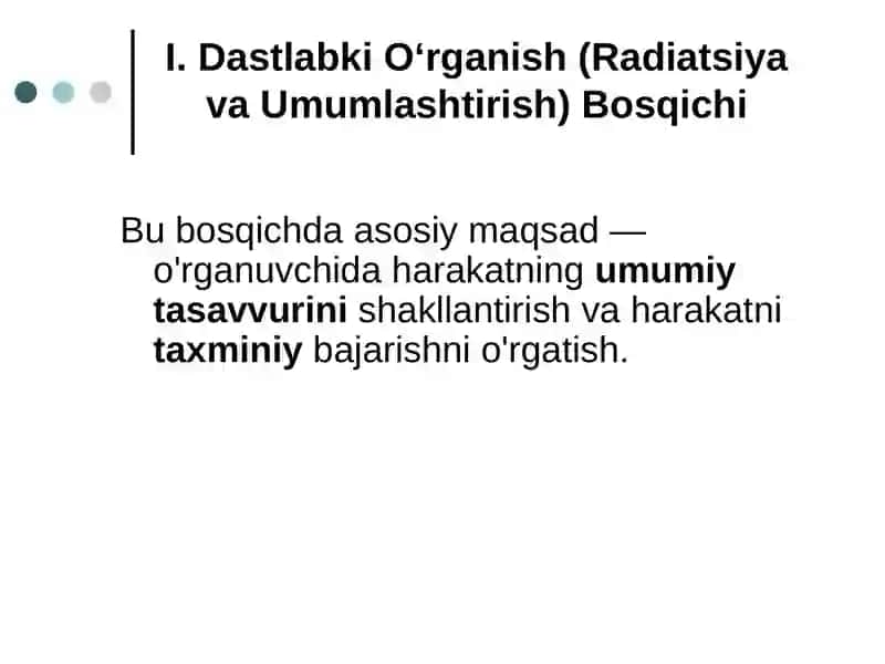 Harakatlarga O‘rgatish Bosqichlari 4