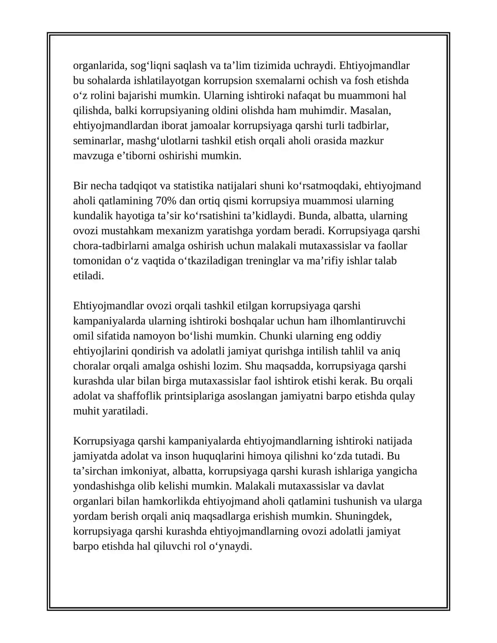 "ADOLAT SADOSI, EHTIYOJMANDLAR OVOZI ORQALI KORRUPSIYAGA QARSHI HARAKAT" 4