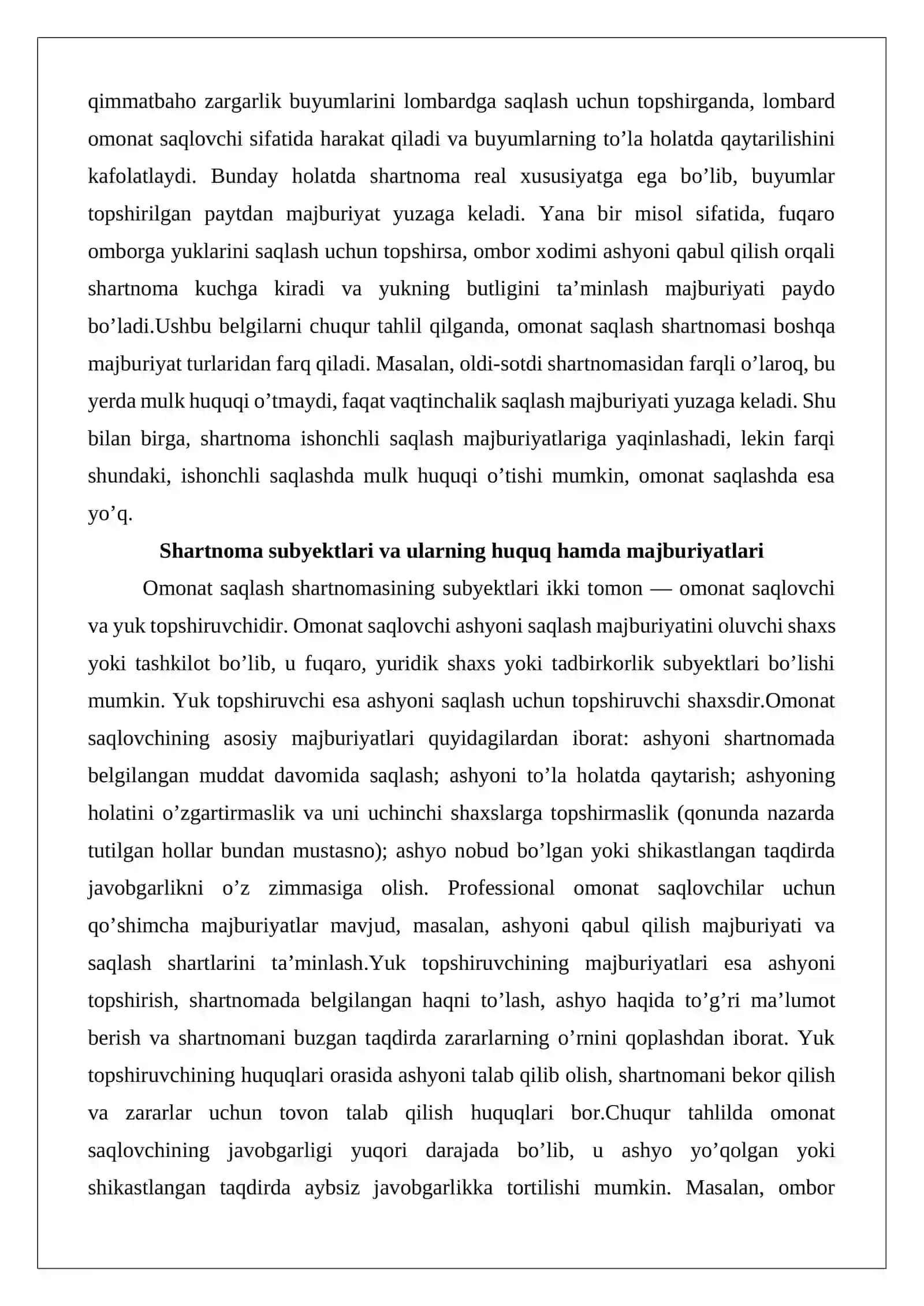 Omonat saqlash shartnomasida javobgarlik va zarar qoplash masalalari 4