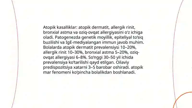 Psevdoallergiya. Atopik kasalliklar haqida tushuncha, dori va ozuqaviy allergiya 4