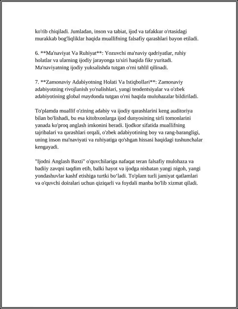 OZOD SHARAFIDDINOVNING ''IJODNI ANGLASH BAXTI'' MAQOLALAR TO'PLAMI HAQIDA 4