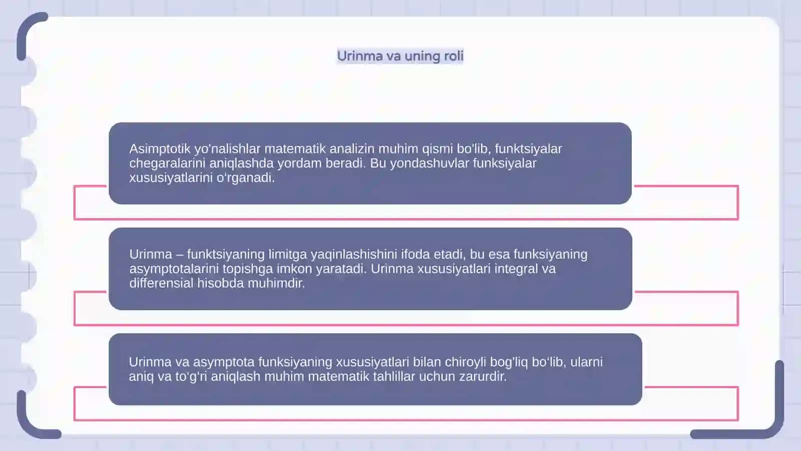 Asimptotik yo'nalishlar. Urinma va asimptota 4