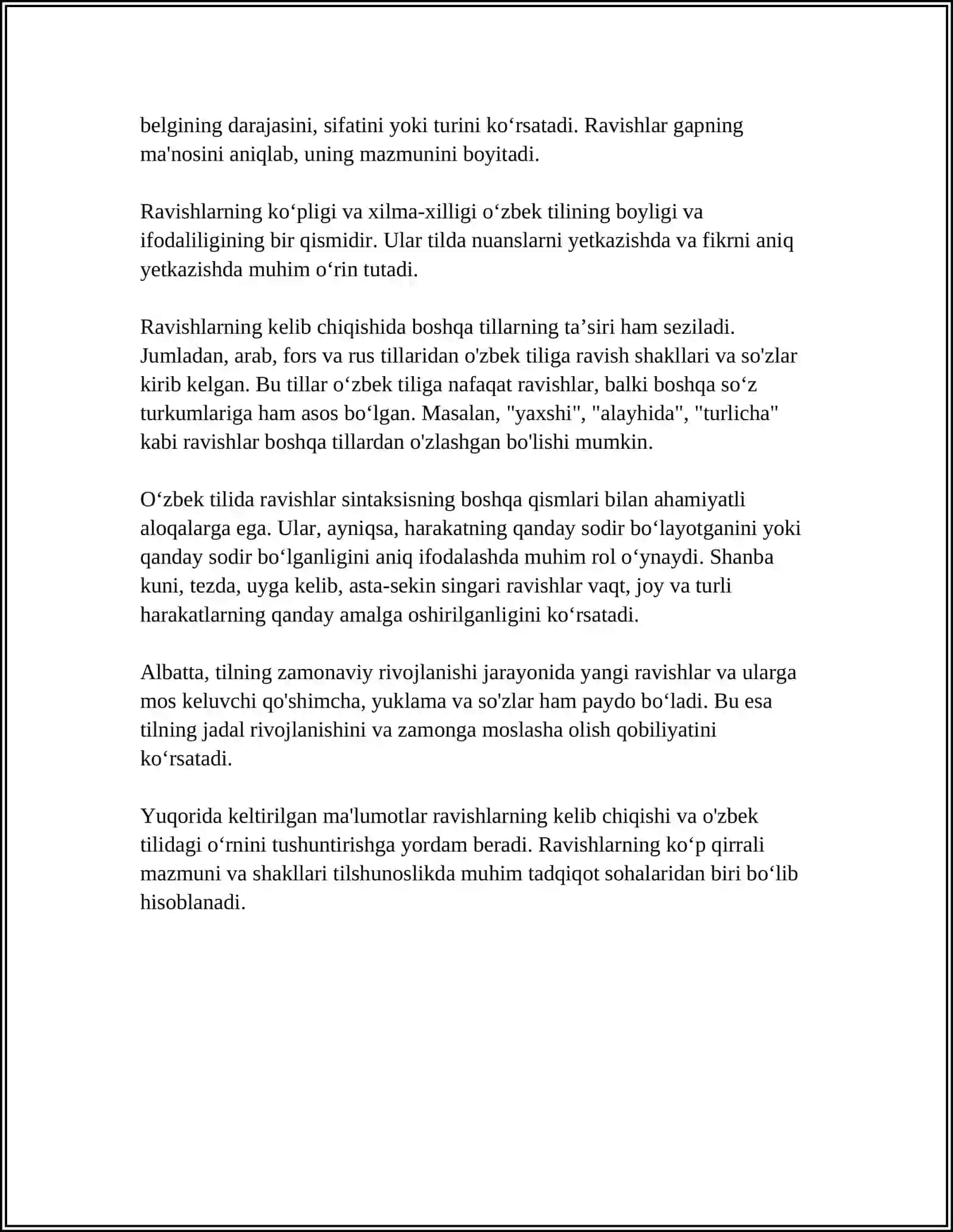 HOZIRGI O'ZBEK ADABIY TILIDA RAVISH SO'Z TURKUMI 4