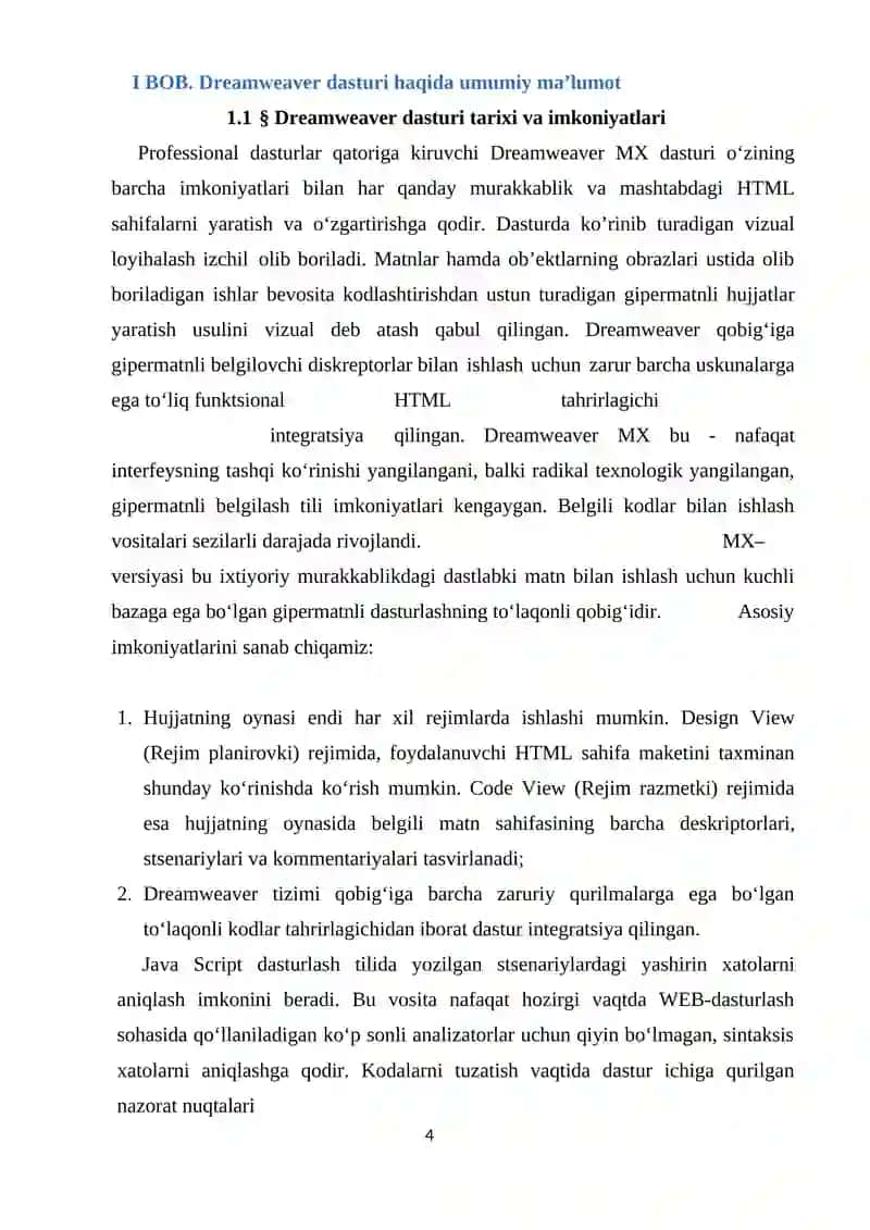Dreamweaver dasturi va uning ta'limiy web-saytlar yaratishdagi o'rni 4