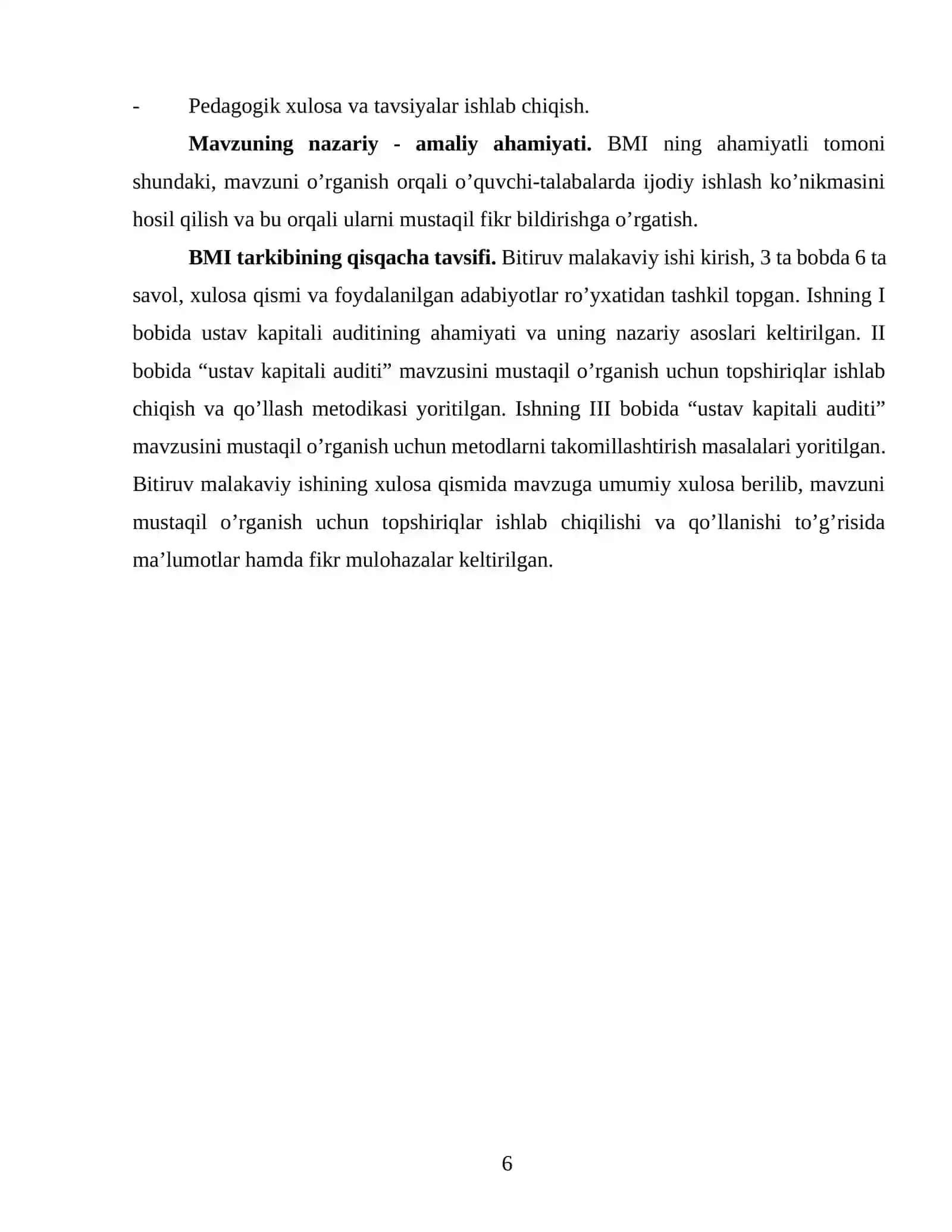 "Ustav kapitali auditi" mavzusini mustaqil o’rganish uchun topshiriqlar ishlab chiqish va qo’llash metodikasi 4