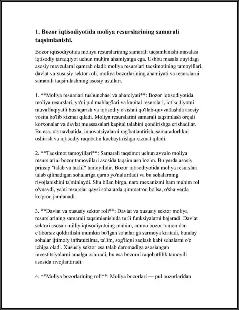 BOZOR IQTISODIYOTI SHAROITIDA MOLIYADAN FOYDALANISH O'ZIGA HOS XUSUSIYATLARI 4