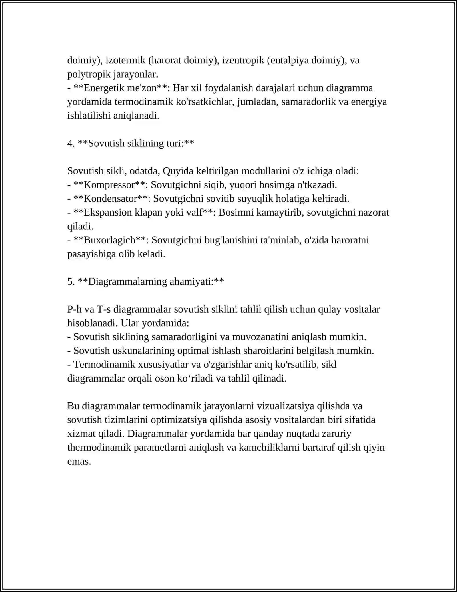 Sovutish siklining termodinamik asoslari (P-h va T-s diagrammalari) 4