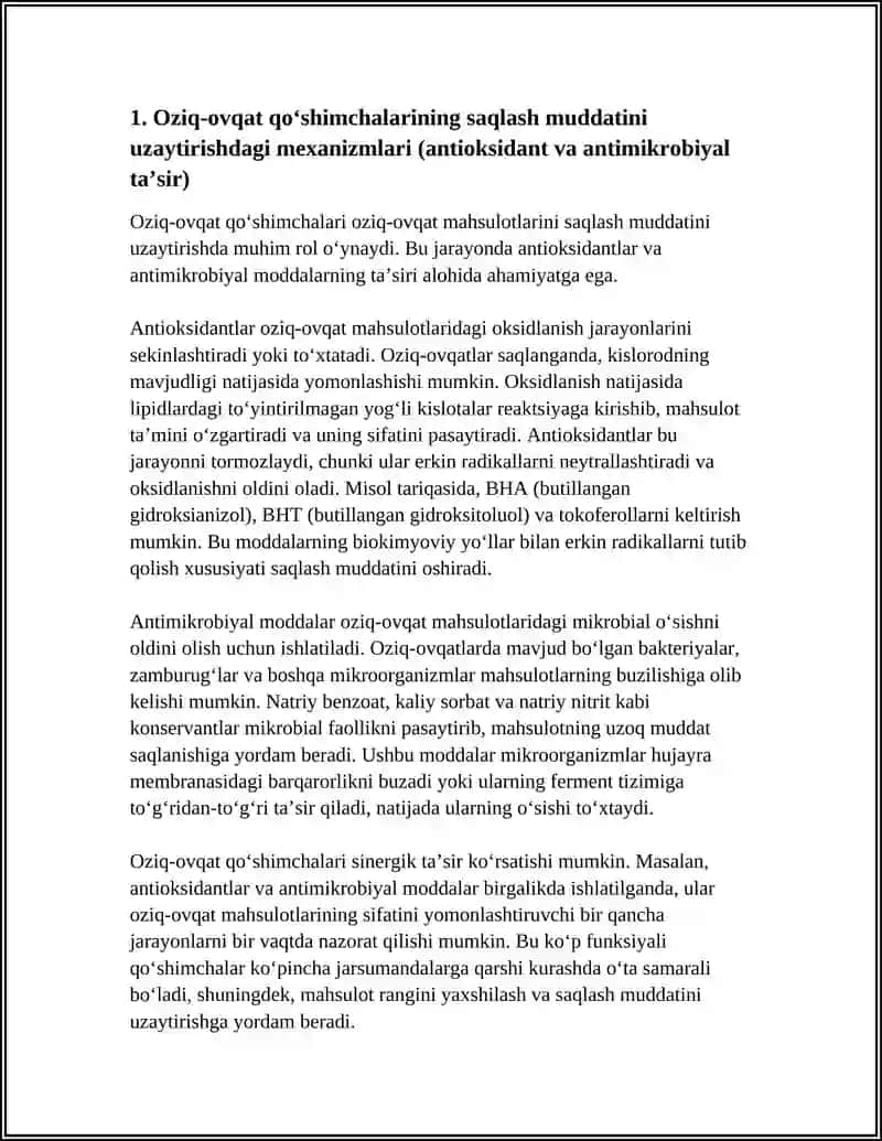 Oziq-ovqat qoʻshimchalarining saqlash muddatini uzaytirishdagi mexanizmlari 4