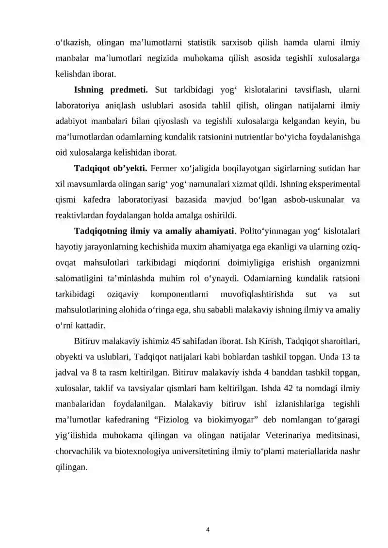 SUT TARKIBIDAGI TO‘YINMAGAN YOG‘ KISLOTALARINING YIL FASLLARIDA MIQDORIY O‘ZGARISH DINAMIKASI 4