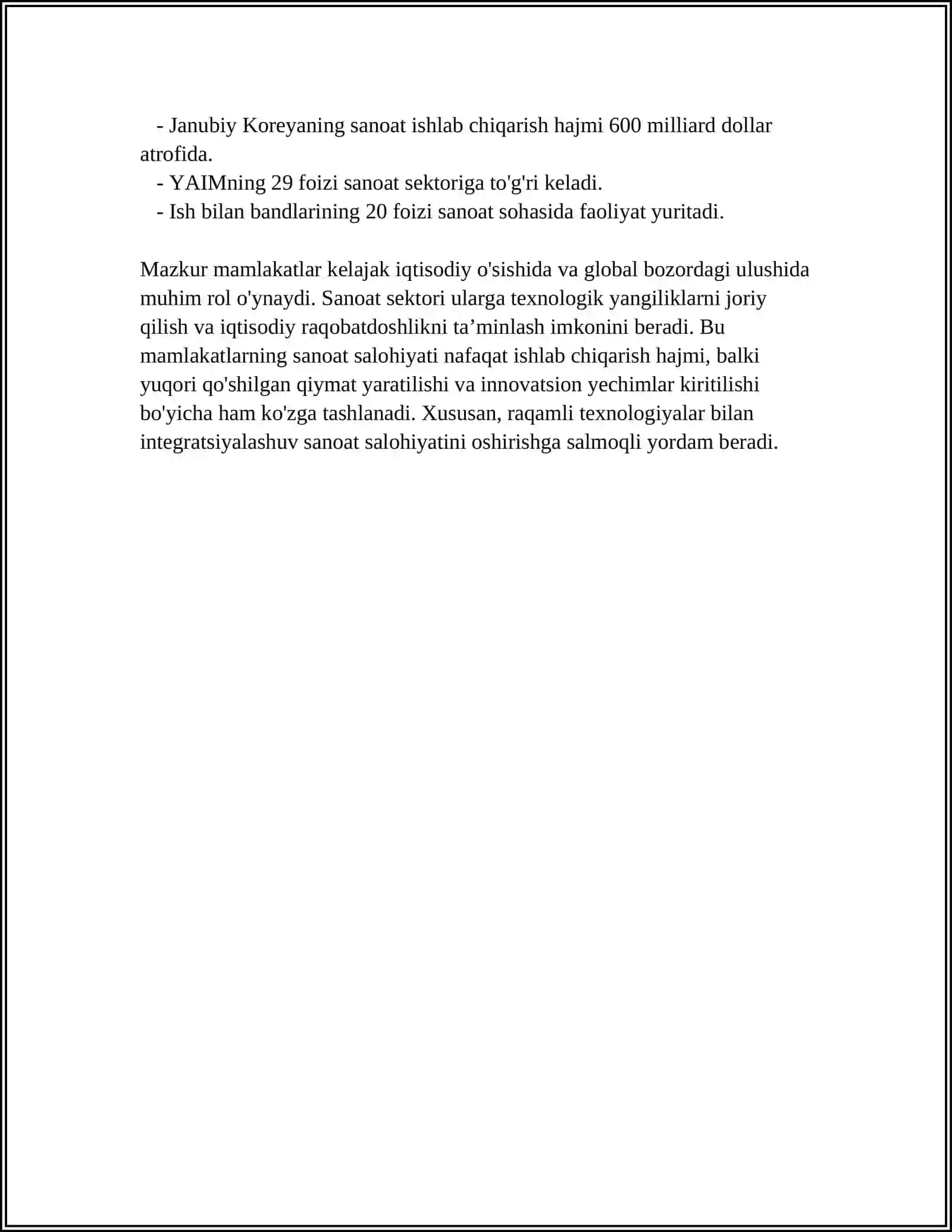 TAYANCH MAMLAKATLARNING JAHON IQTISODIYOTIDA TUTGAN OʻRNI 4
