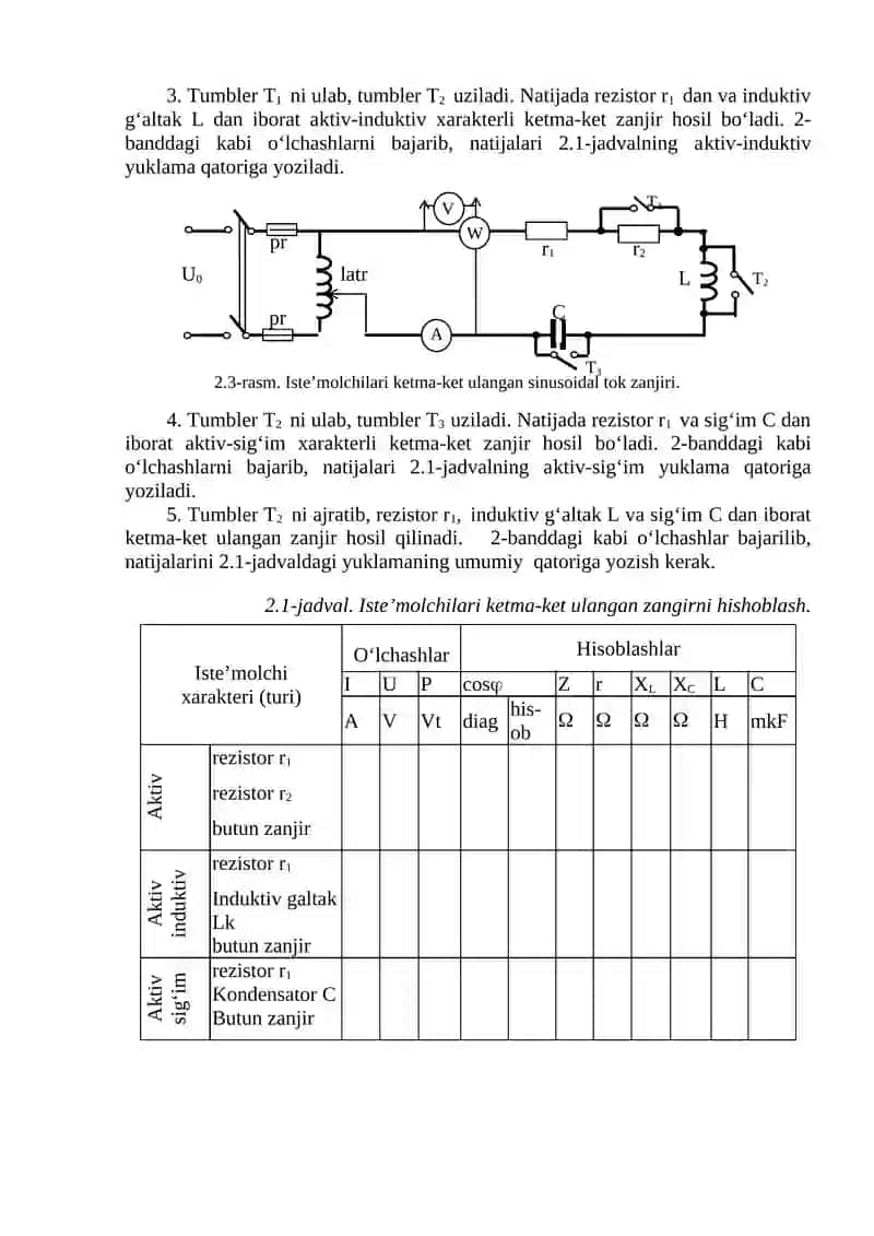 R, L va C ELEMENTLARI KЕTMА-KЕT ULANGAN SINUSОIDАL TОK ZАNJIRI 4