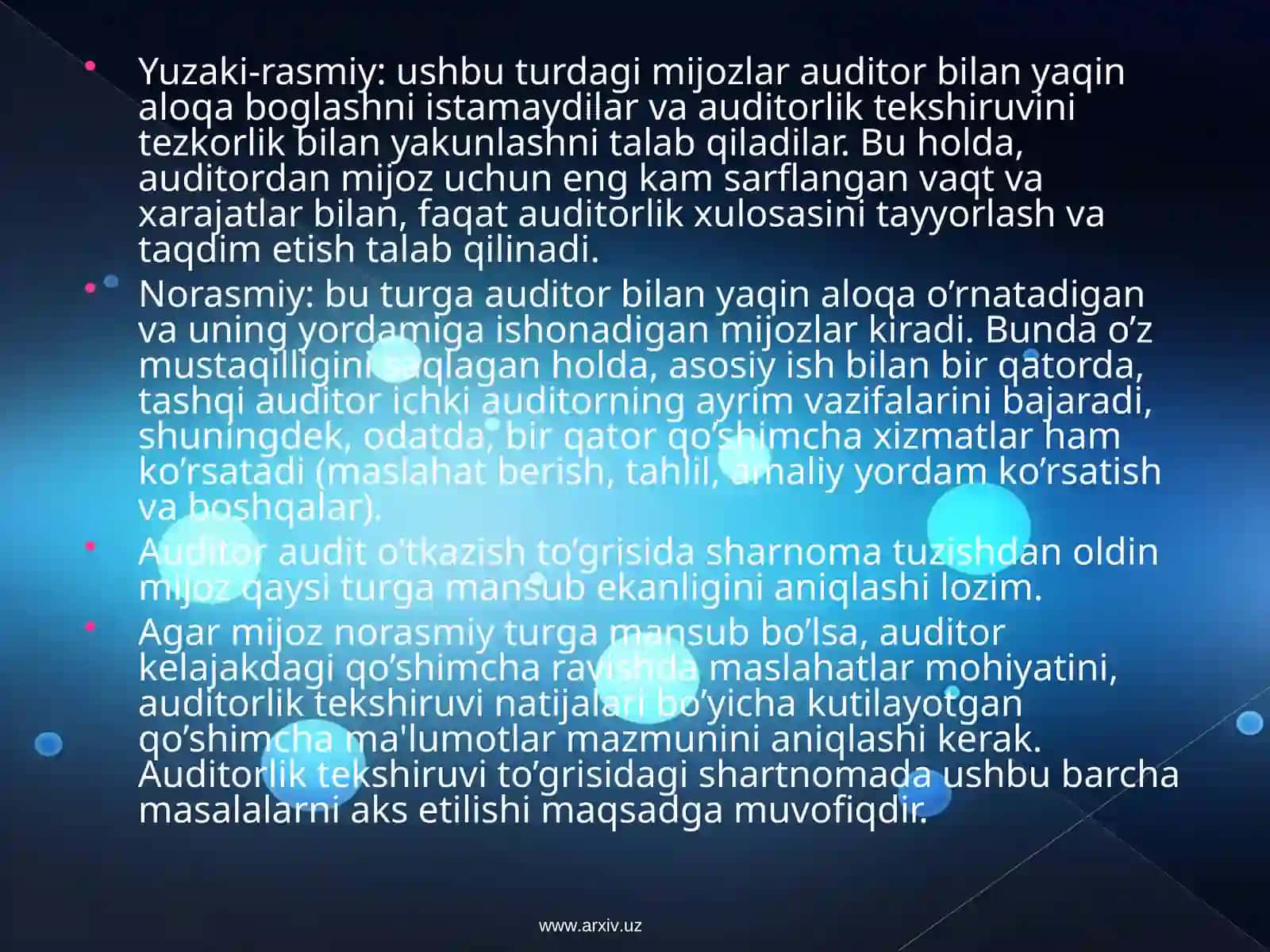 Auditorlik tashkilotlar tomonidan mijozlarni tanlab olish 4