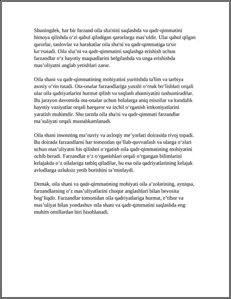 OILA SHANI VA QADIR QIMMATI FARZANDLAR MA'SULIYATI 4