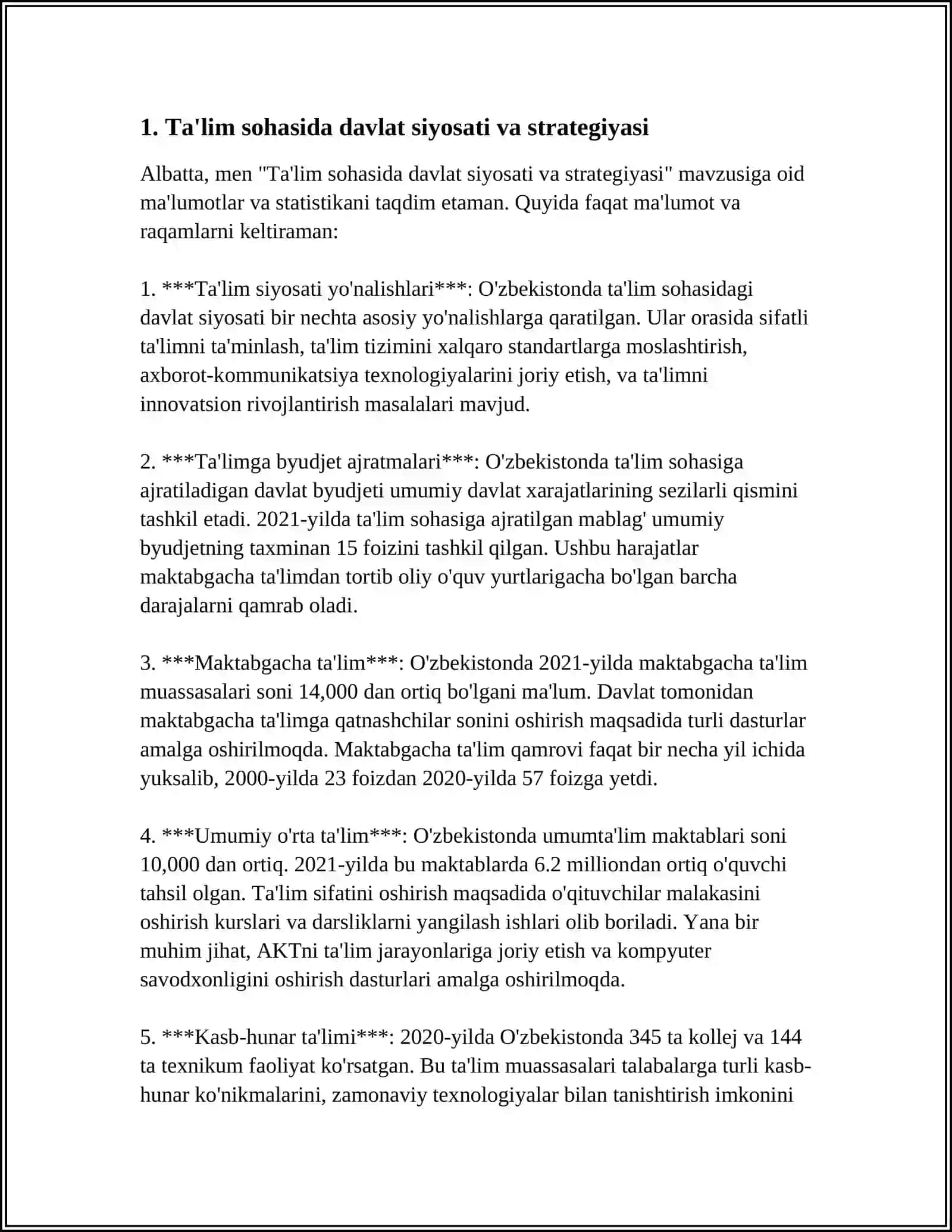 O‘ZBEKISTON RESPUBLIKASI OLIY TA’LIM FAN VA INNOVATSIYA VAZIRLIGI 4