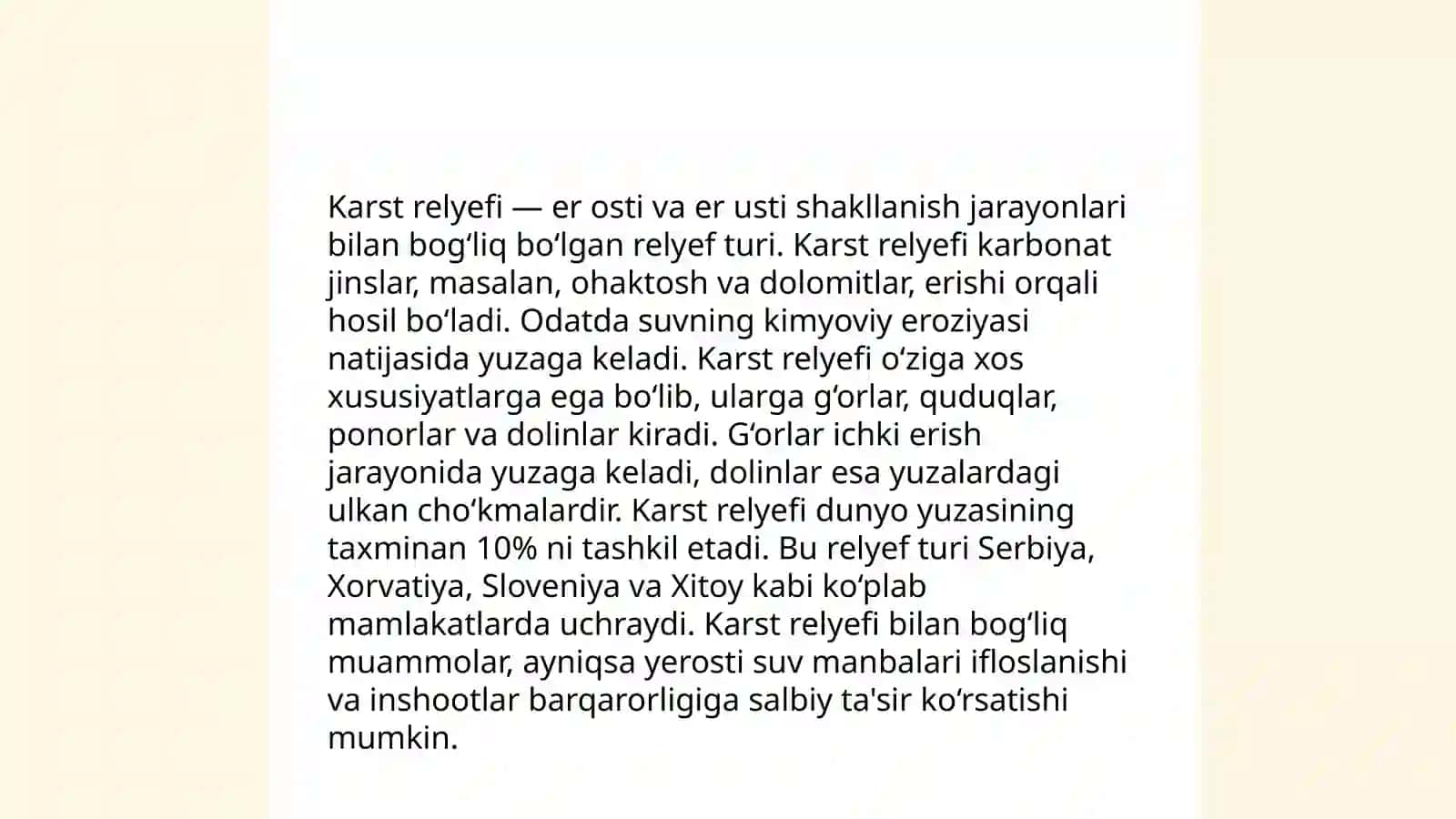 Karst jarayonlar va karst relyefiga ta'rif berish 4