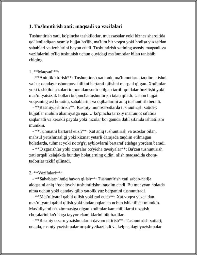 TUSHUNTIRISH XATI, BILDIRISHNOMA VA XIZMAT XATINI YOZISH 4