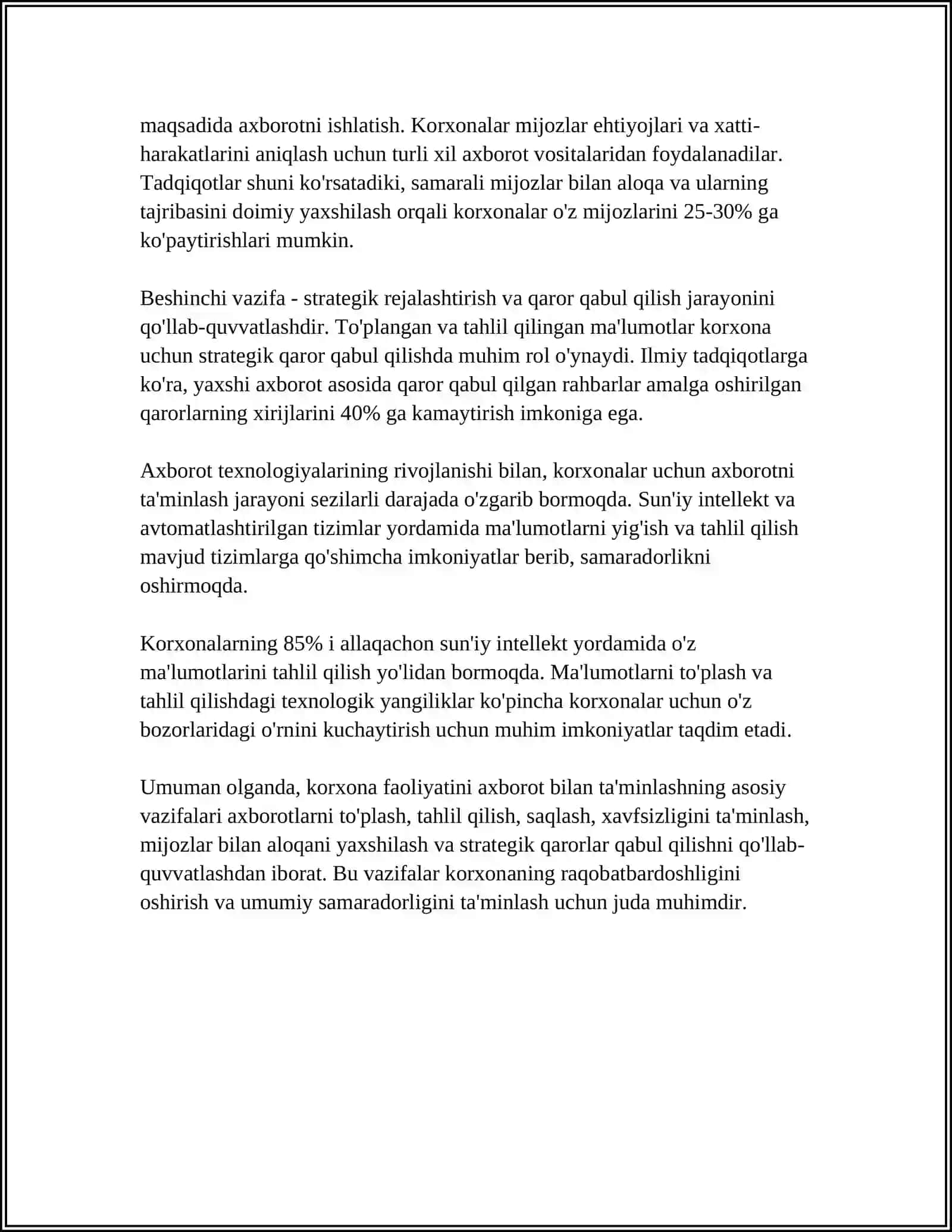 Korxona faoliyatini axborotlar bilan ta'minlashning O'ZIGA HOS HUSUSIYATLARI 4