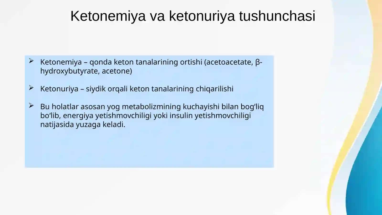 Qandli diabet va ochlikda ketonuriya va ketonemiya 4