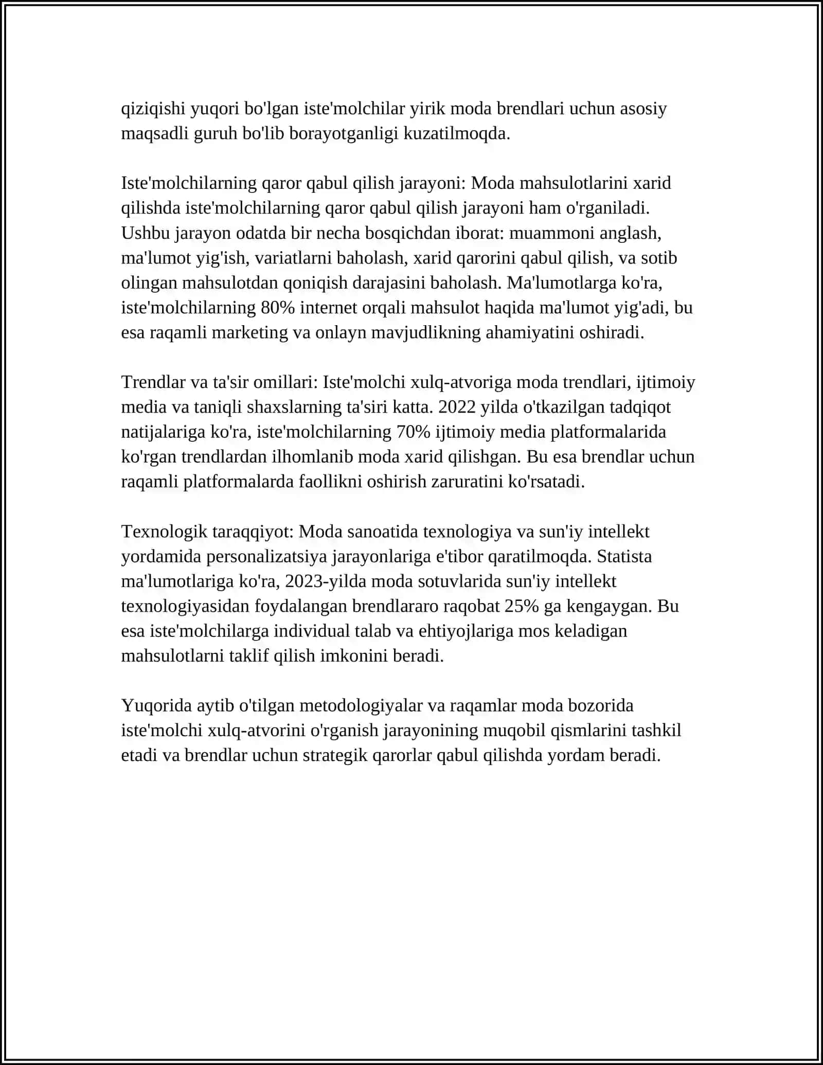 MODADA ISTEʼMOLCHI XULQ ATVORINI OʻRGANISH VA SIGMENTATSIYA USULLARI 4
