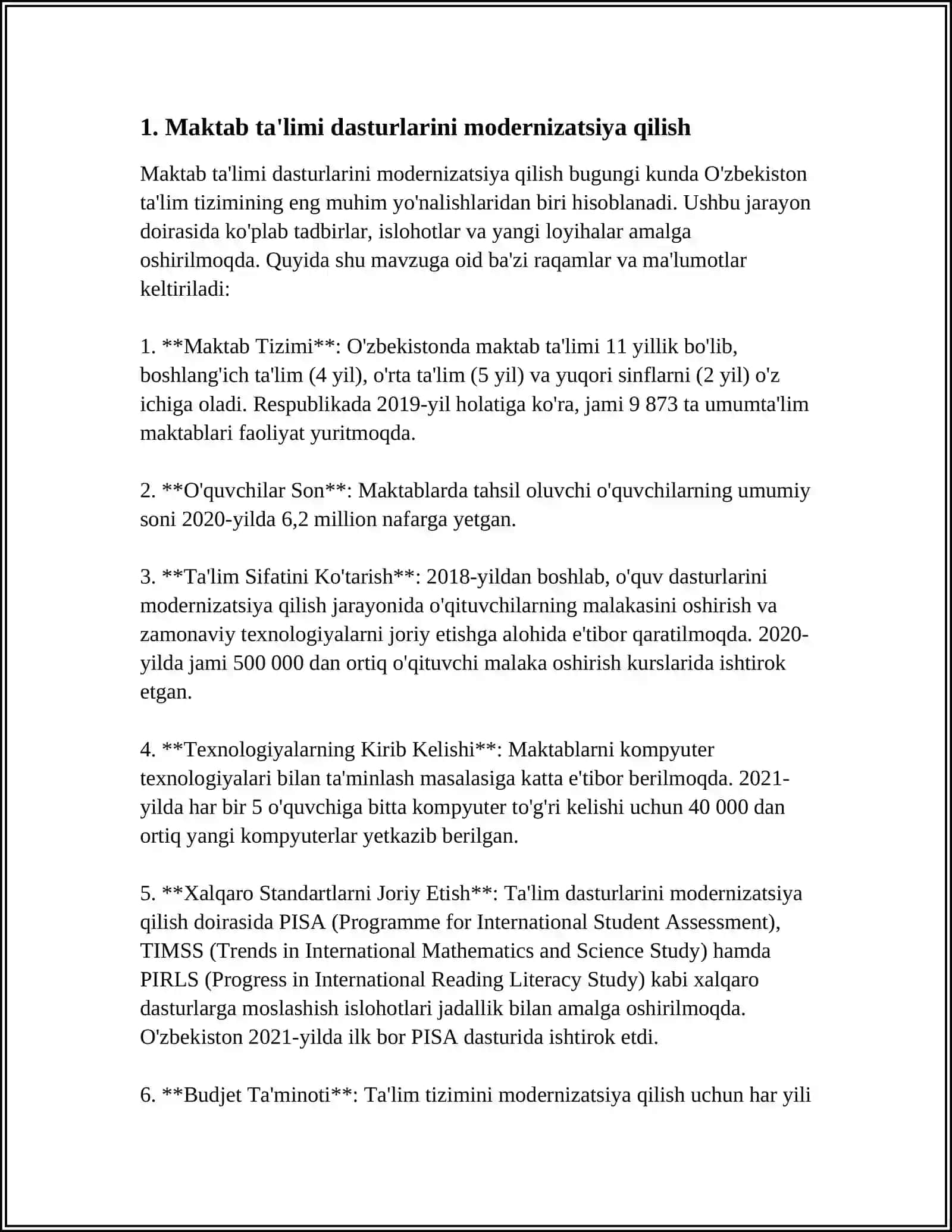 O'zbekistonda Maktab Tizimida Amalga Oshirilayotgan Ishlohlar 4