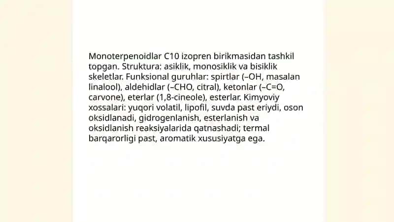 Terpenoidlarning kimyoviy tasnifi va tasniflash mezonlari 4