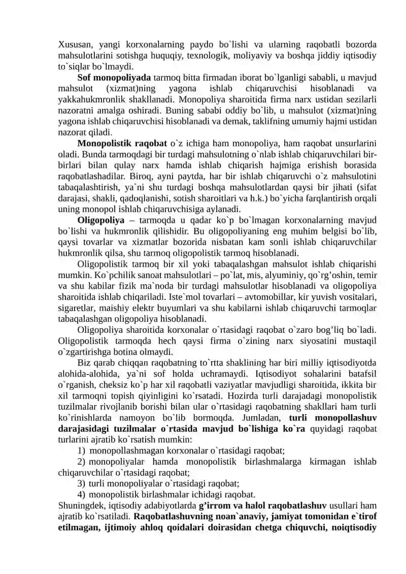 RAQOBAT, MONOPOLIYA VA NARX SIYOSATI 4
