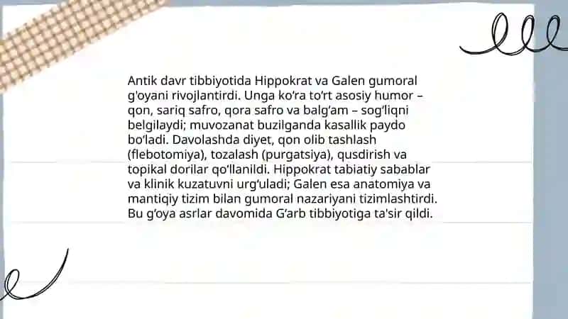 Kasalliklar va inson mijozlari paydo bodishining gumoral nazariyasi 4