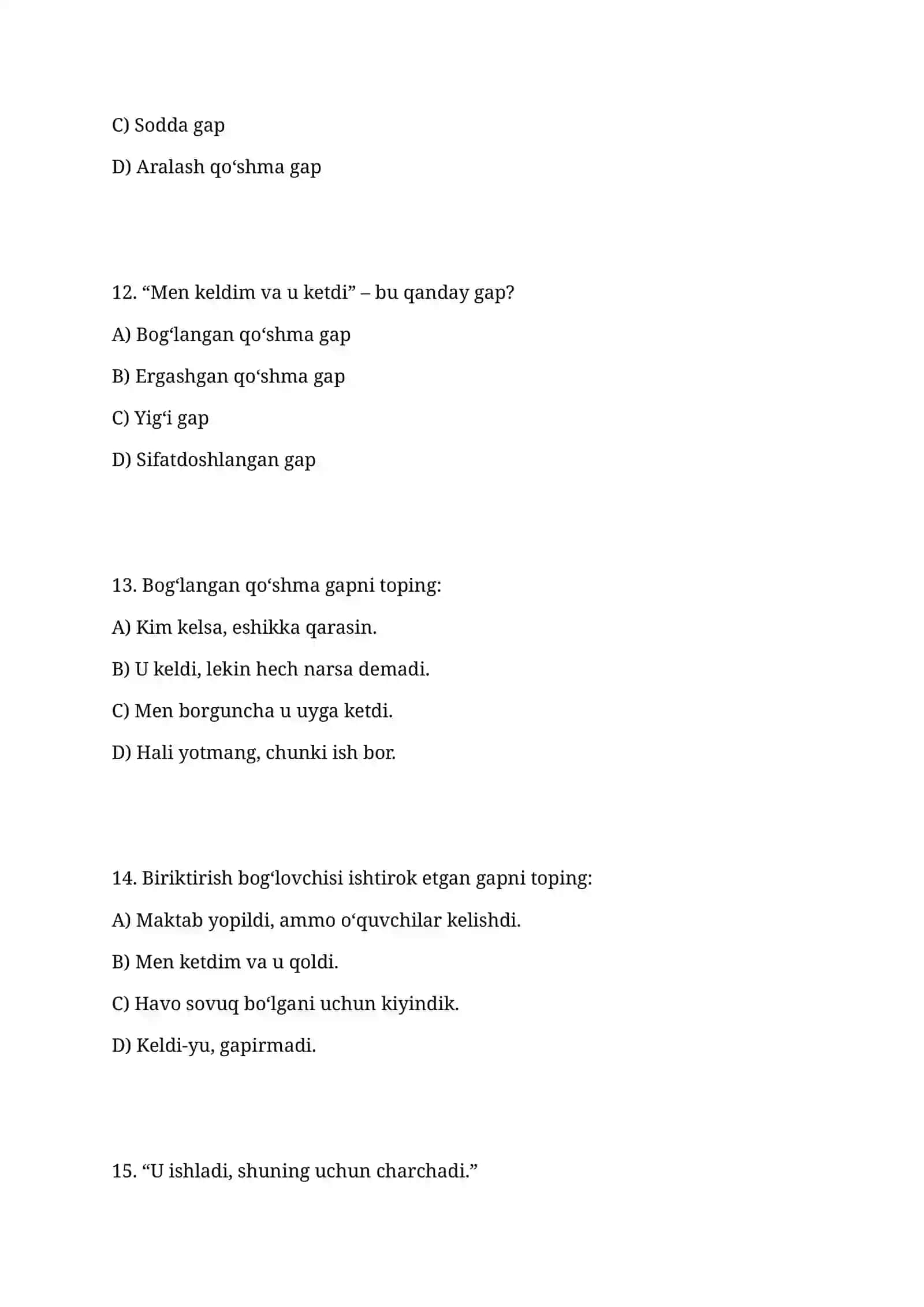Qoʻshma gap test 4