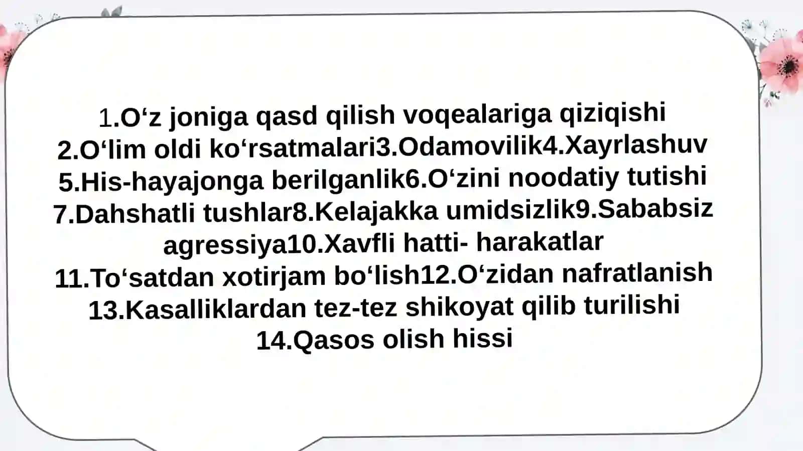 Suitsidal urinishga moyillik diagnostikasi va uni oldini olish usullari 4