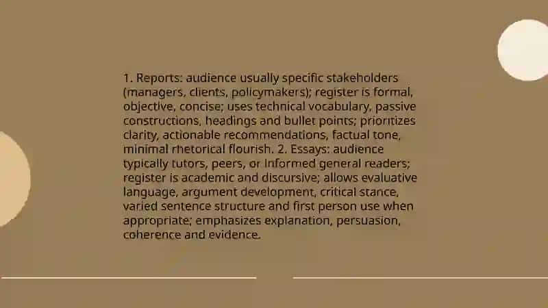 Writing Reports and essays- distinguish purpose, structure, and style 4