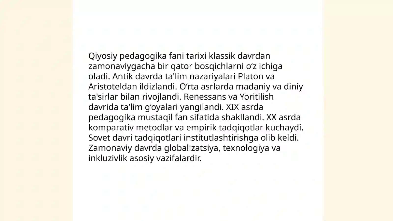 Qiyosiy pedagogika fani taraqqiyotining davriy xususiyatlari mazmuni vazifalari 4