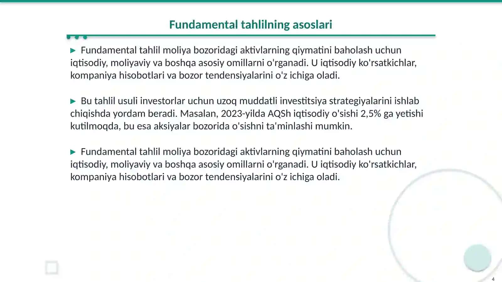 Moliya bozorining fundamental va texnik tahlili 4