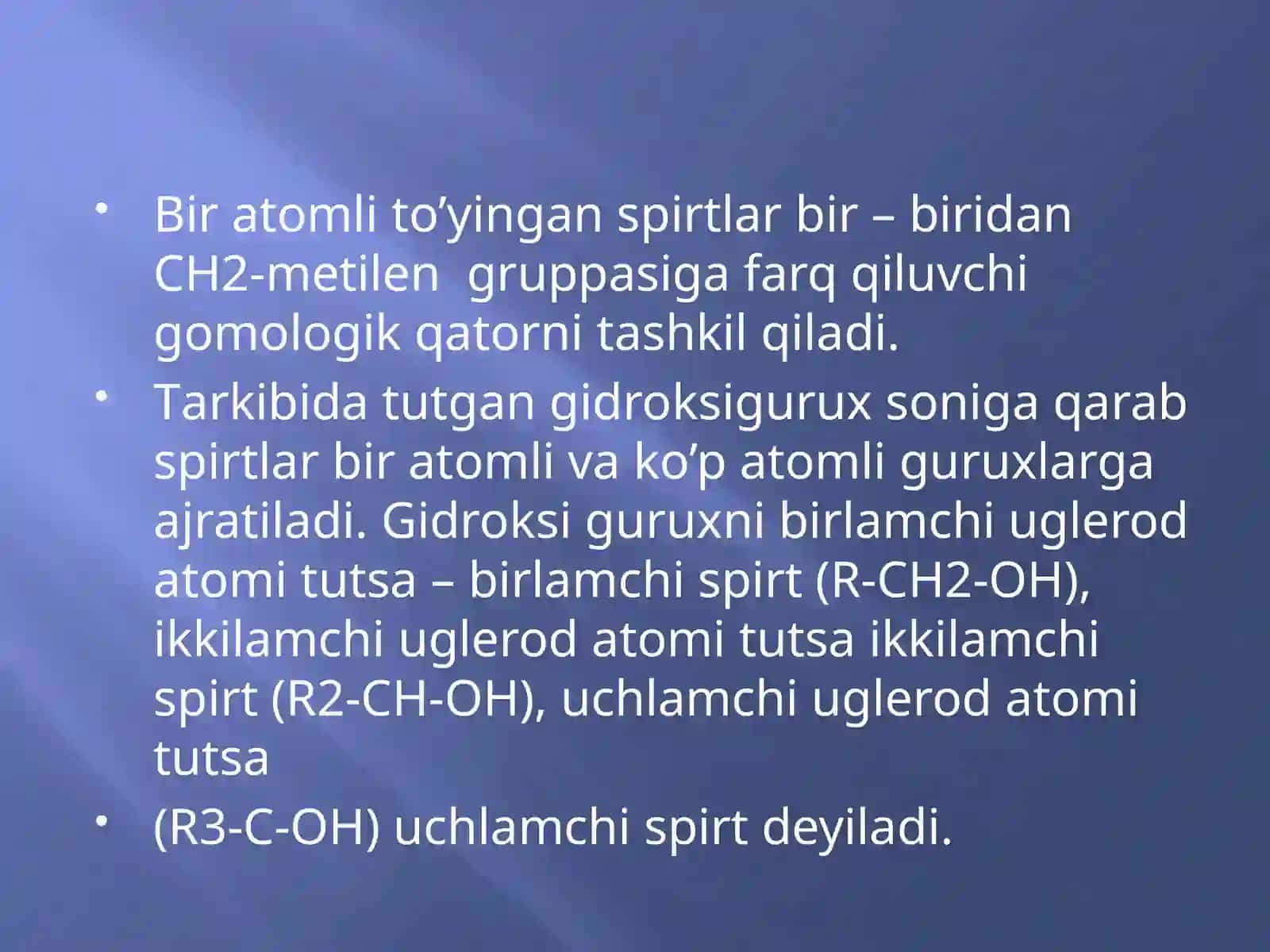 SPIRTLARNING XOSSALARI VA AHAMIYATI. NATRIY ALKOGOLYATNING OLINISHI. ETIL SPIRTINI OKSIDLASH 4