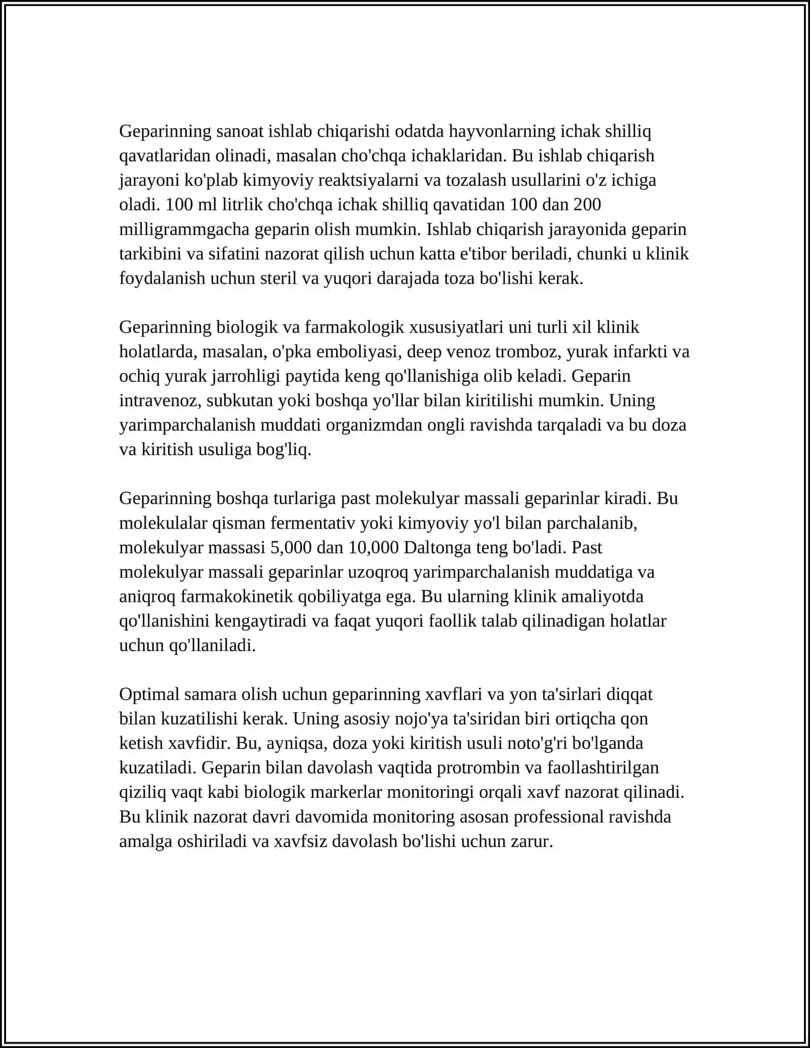 GEPARINNING HAQIDA TO'LIQ MA‘LUMOT VA TA‘SIR MEXANIZMI.KEYIN BOSHQA DORILAR BILAN REAKSIYASI 4