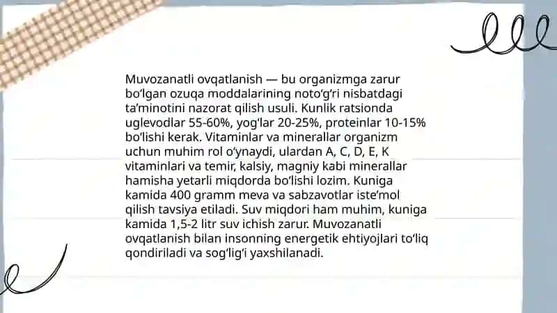 Soğlom turmush tarzi. Tóğri ovqatlanish 4