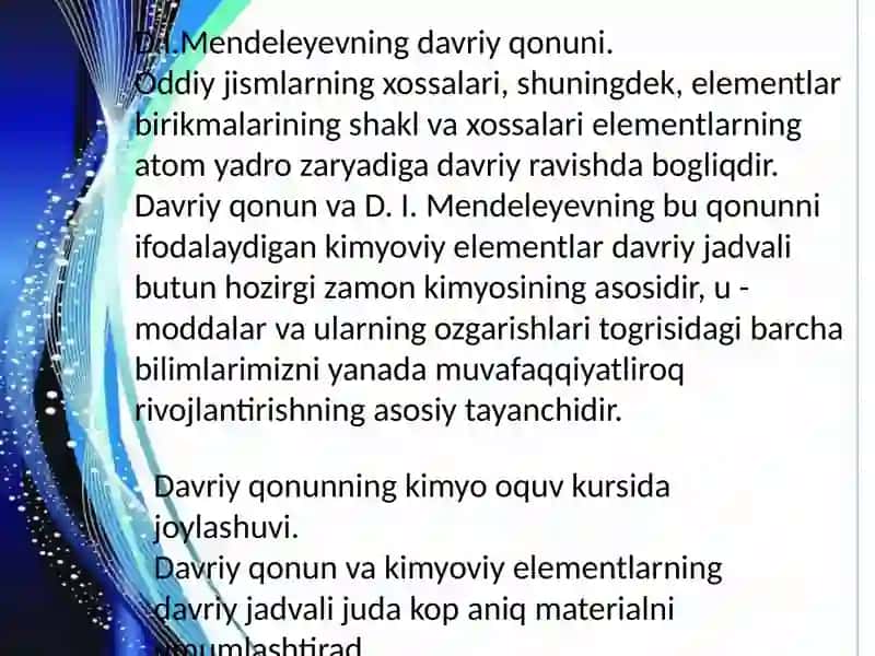 D.I.Mendeleyevning davriy sistemasini oʻqitish metodikasi 4