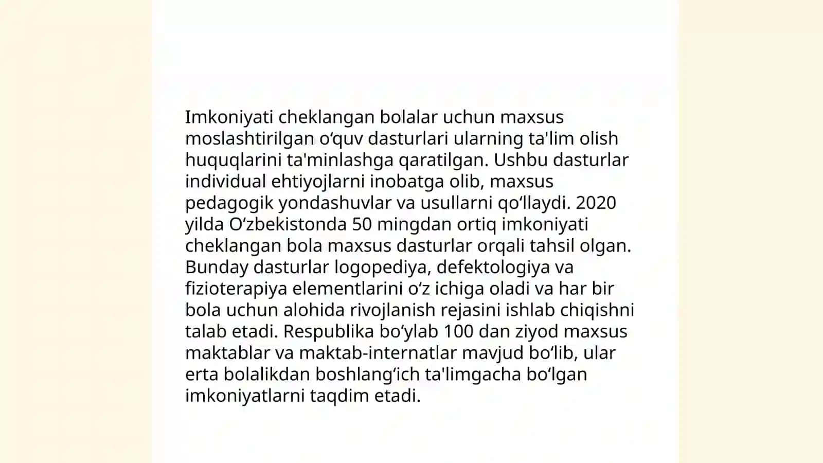 Imkoniyati cheklangan bolalarni samarli inkulyiz ta'lim olishning asosiy shartlari 4