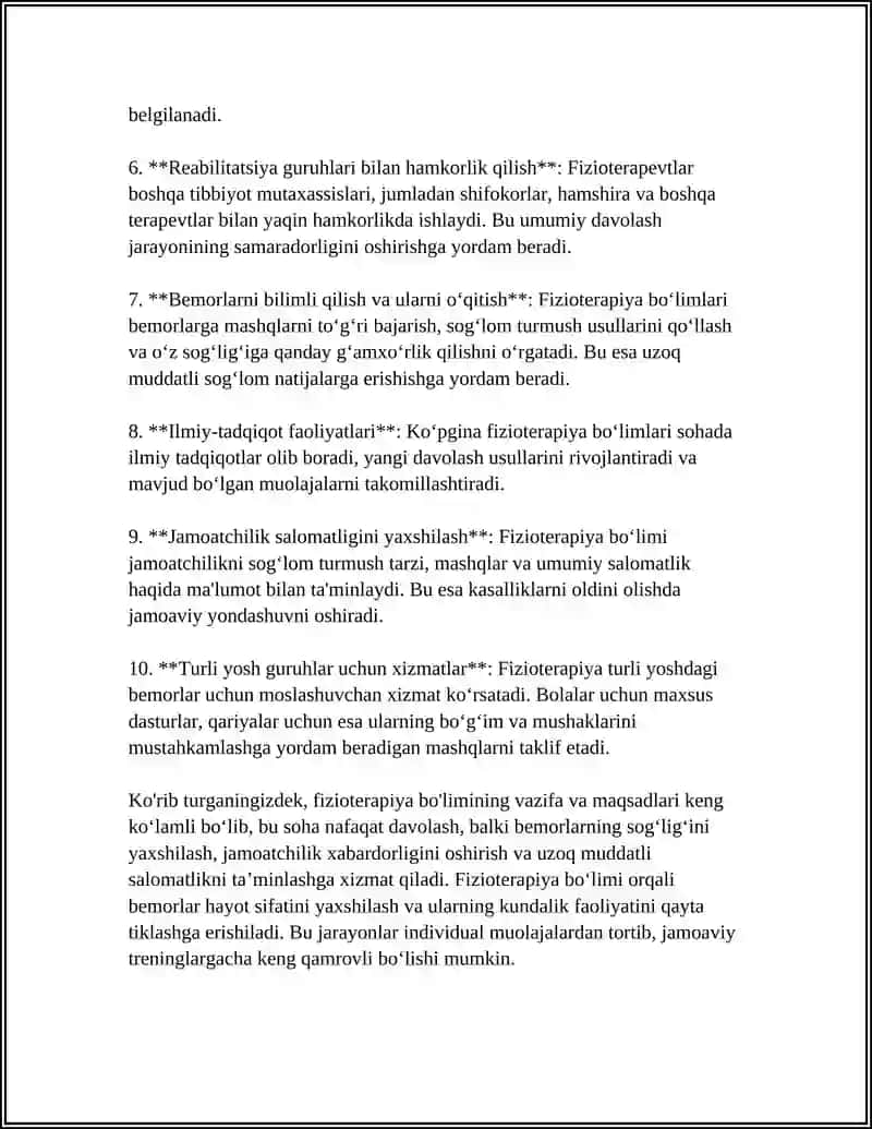 FIZIOTERAPIYA BÕLIMI ISHINI TASHKIL ETISH 4